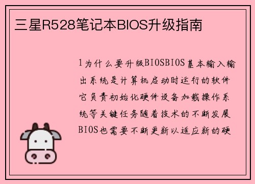 三星R528笔记本BIOS升级指南