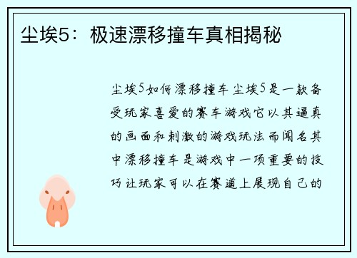 尘埃5：极速漂移撞车真相揭秘